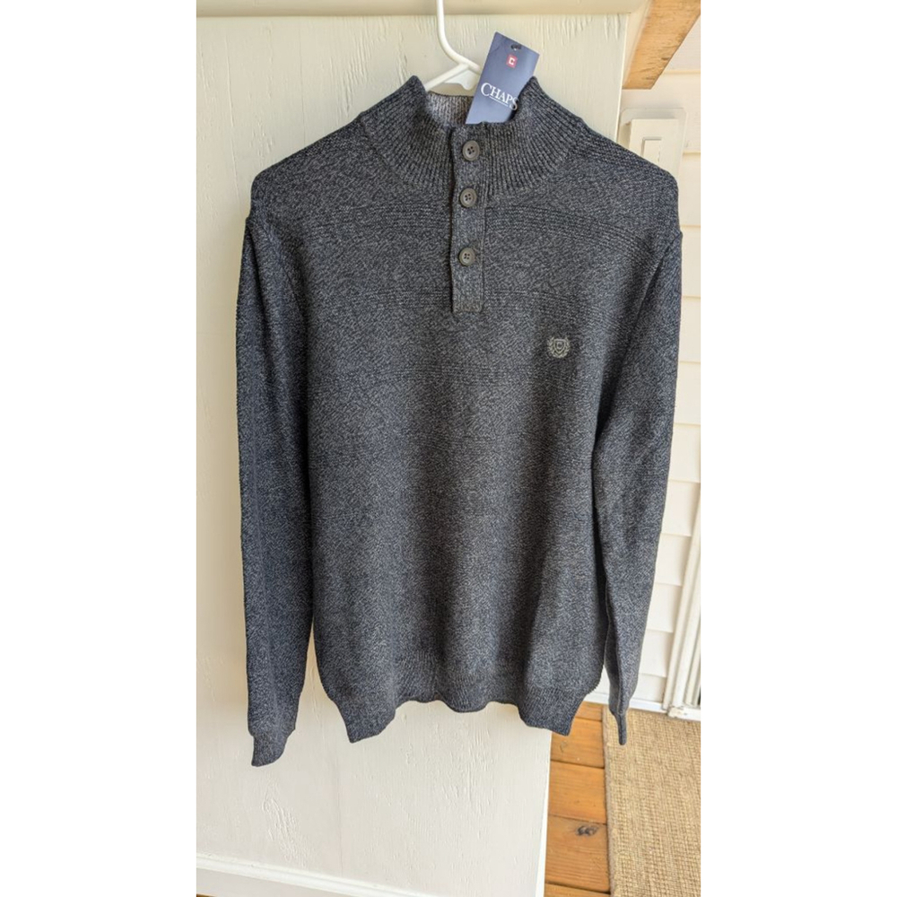 Men's Chaps M Charcoal Grey Mock Neck Button Sweater